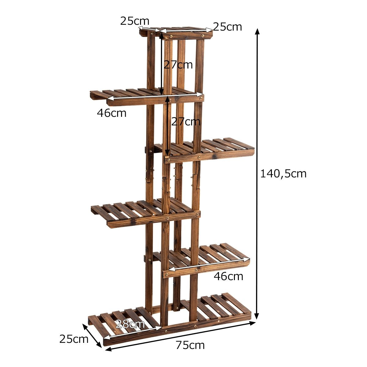 Etagère À Fleurs À 6 Niveaux Support De Plantes Décoration Capacité 10 Kg En Bois De Sapin 75X25X140Cm Naturel